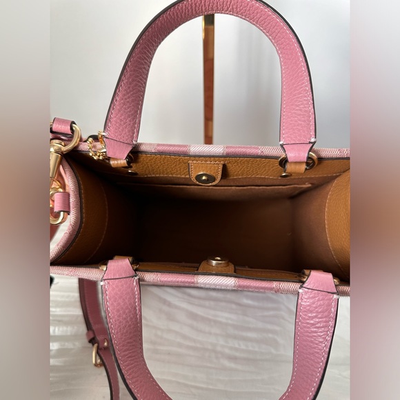 Pink Dempsey Tote Bag 22” in Signature Jacuard with Stripe and Coach Patch - Picture 10 of 14